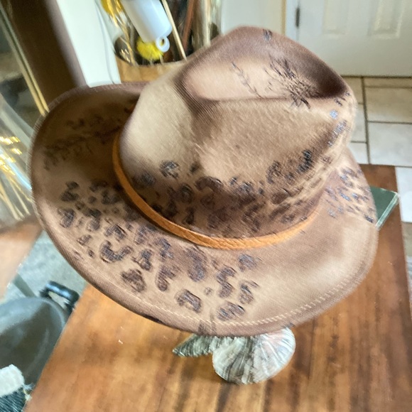Boho hippie inspired hat- custom detailing trailing animal print-and sunflower. - Picture 4 of 9